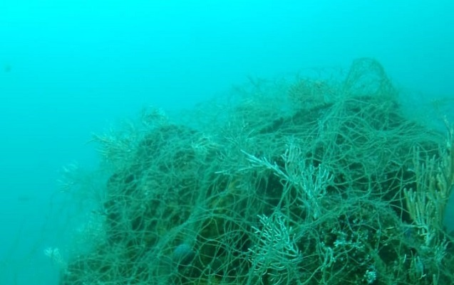 ghost net in tribuga's rocky reefs