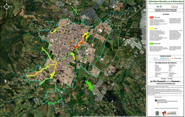 A map from the workshop “soluciones basadas en la naturaleza para la resiliencia urbana”