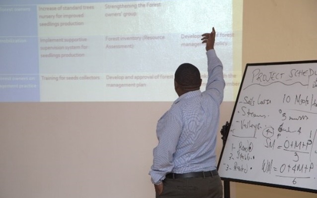 Men presenting results of workshop