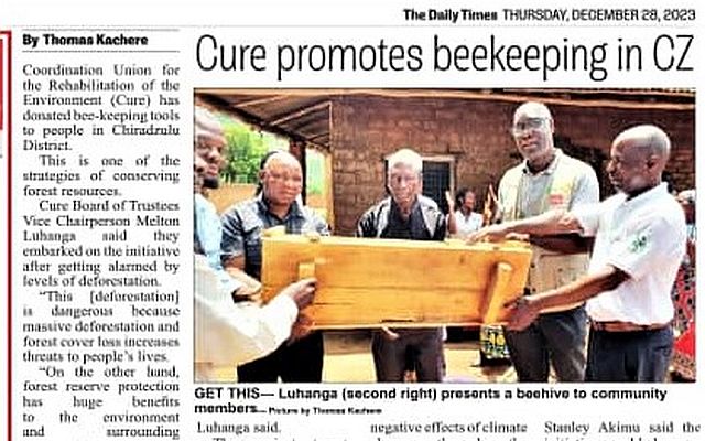 Newspaper article on handing over of beehives